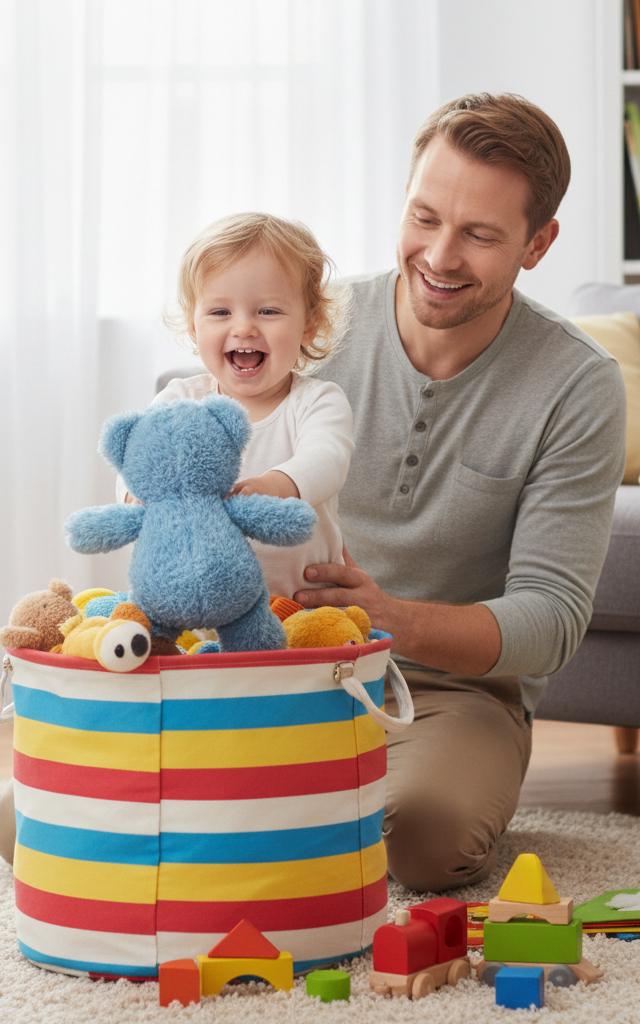Clean-Up Crew Basket Drop — Toddler (12–36 months) activity for ages 18–36 months (indoor, 10 min)